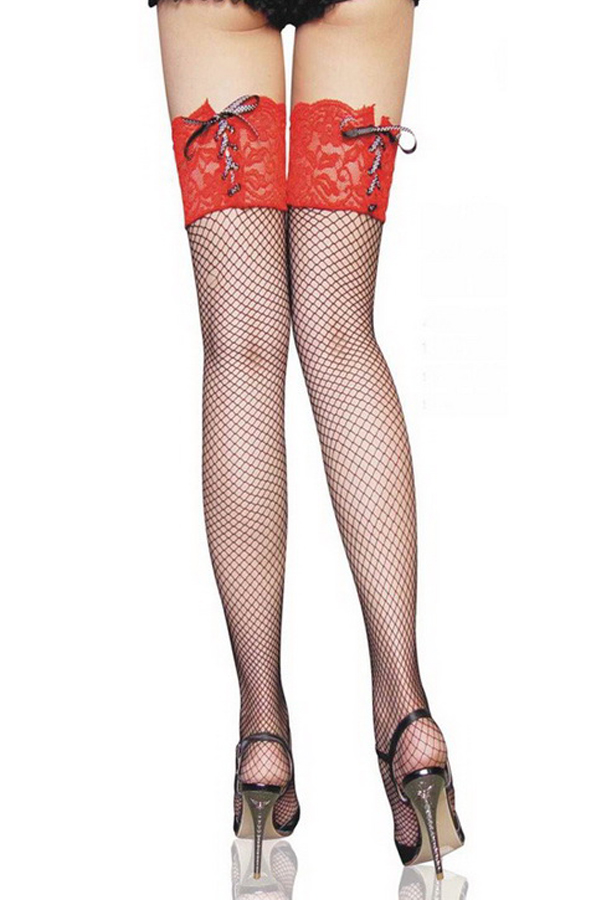 Accessory Red Sheer Thigh Stockings - Click Image to Close